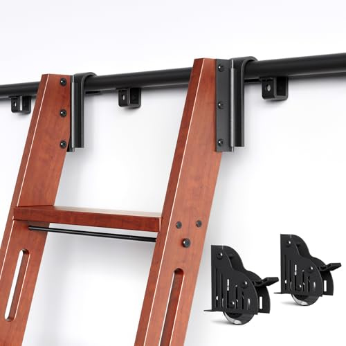 Ceakian 12FT Rolling Library Ladder Hardware Kit,350lb Capacity,Telescopic Hook & Bottom Wheel with Brake,Aluminum Sliding Track for Bookcase Attic Loft(No Ladder)