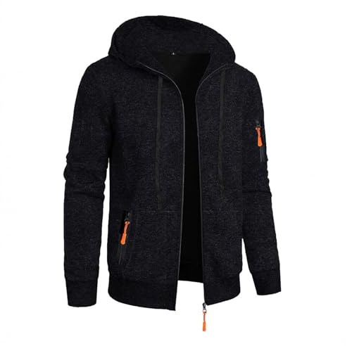 UHouse Sweat Zippé Homme Vintage Hoodie a Capuche Hiver Veste pour Hommes Grande Taille Sweats Unie Vêtement Leger Habit Oversize Streetwear Fin Cut Vetement Sport Haut Noir 3XL
