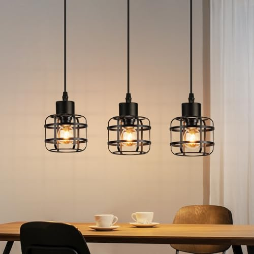 ZMH Pendelleuchte Esstisch Hängelampe Vintage - 3 Flammig Hängeleuchte | Metall E14 Retro Esstischlampe Schwarz Pendellampe Höhenverstellbar für Wohnzimmer Esszimmer (Ohne Leuchtmittel)