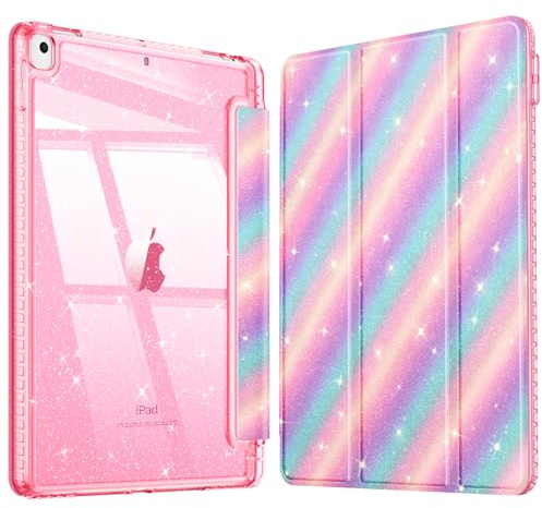 Fintie Genomskinligt glitterfodral för iPad 10,2 tum från 9:e/8:e/7:e generationen (modell 2021/2020/2019) – Genomskinligt glitterfodral med pennställ, stötsäkert, baksida