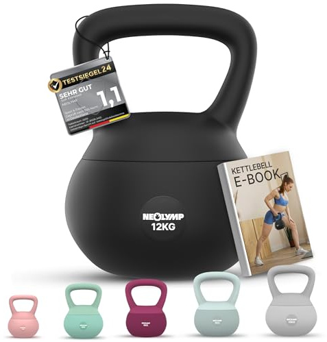 NEOLYMP Soft Kettlebell bodenschonend & leise - stoßdämpfende Kugelhantel mit Eisensandfüllung - ergonomischer Softgriff ideal fürs Homegym Kettlebell 2–12 kg Kugelhantel Set