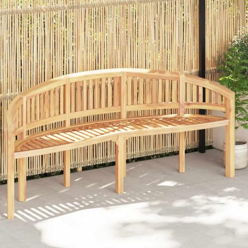 Dizorality Bananenbank 200 cm Massivholz Teak Gartenbank mit Rückenlehne und Armlehne für Terrasse Balkon Outdoor, wetterfest, rustikal im Landhausstil, platzsparend und langlebig
