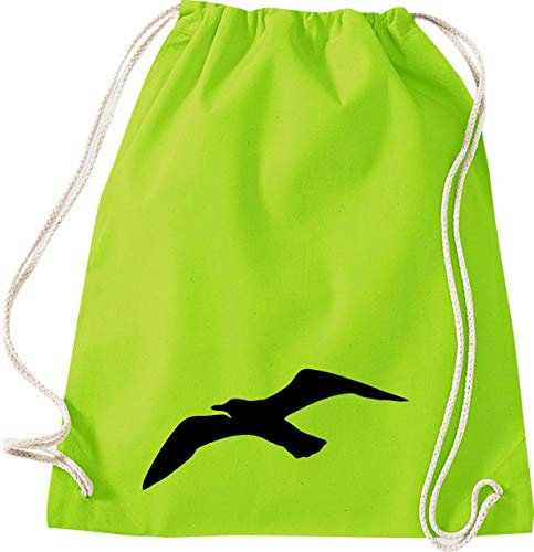 Shirtinstyle Gym Sack Turnbeutel Sailing Motive Möwe, Heimat, Urlaub, Segeln, Wassersport, Farbe Lime
