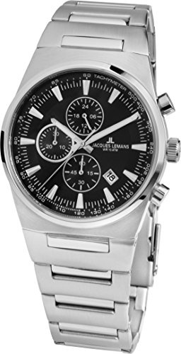 JACQUES LEMANS damklocka Manchester metallband massivt rostfritt stål Chronograph 1-1738A