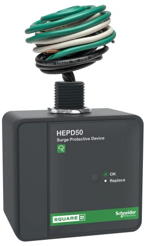 Square D by Schneider Electric HEPD50 Universal Whole House Surge Protection Device, 1-Phase, 3-Wire + Ground for 120/240V, 50kA, Black