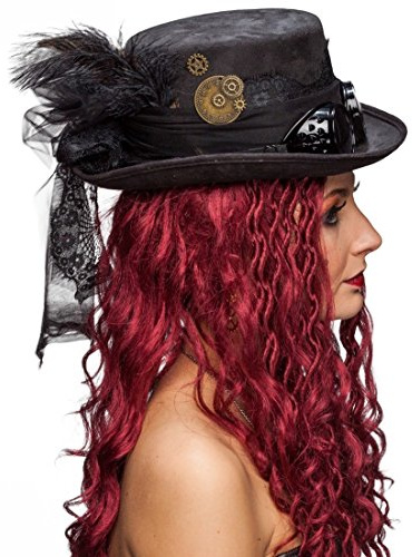 Amakando Gothic Zylinder Steampunk Hut schwarz Accessoire Retrofuturismus Viktorianische Kopfbedeckung Punk Kostüm Accessoire Zylinderhut Retrolook
