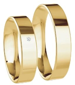 JC Trauringe Gold 333 Paarpreis Poliert I Traumhafte Eheringe breit 5 mm I Partnerringe Gelbgold mit Gravur in edler Schatulle I Klassische Hochzeitsringe Herrenring & Damenring mit Stein