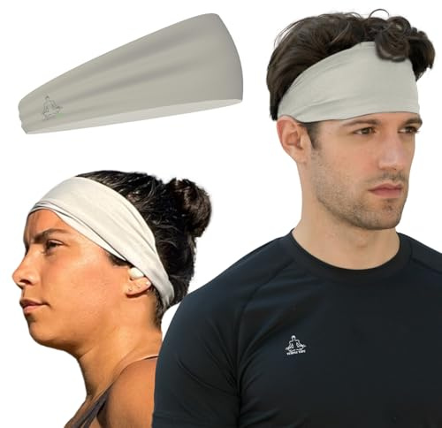 Temple Tape, Headbands for Men and Women - Mens Sweatband & Sports Headband Moisture Wicking Workout Sweatbands for Running, Cross Training, Yoga and Bike Helmet Friendly - Gray