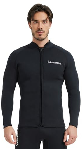 Lemorecn Men’s 3mm Wetsuits Jacket Long Sleeve Neoprene Wetsuits Top(2031blackXL)