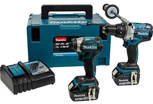 Makita DLX2176TJ 18 V Li-ion LXT Brushless 2 Piece Kit comprising Combi Drill, Impact Driver with 2 x 5.0 Ah Li-ion Batteries and Charger in Stacking Case