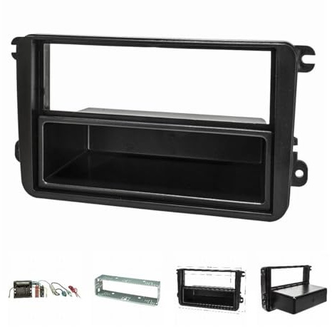 tomzz Audio 2457-011 Radioblende Set kompatibel mit VW Golf Touran Passat Caddy EOS Skoda Octavia mit Quadlockadapter ISO Fakra Antennenadapter Phantomeinspeisung DIN Einbauschacht