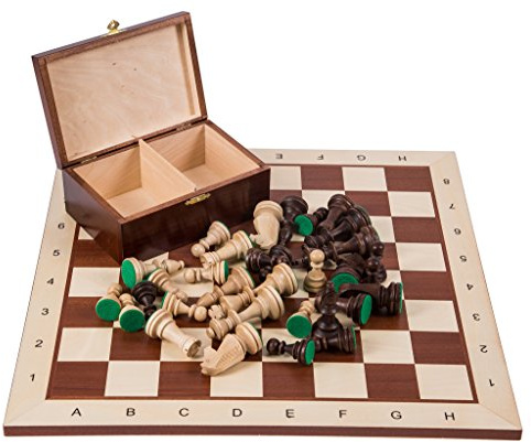 Square - Pro Schach Set Turnier Nr. 6 Mahagoni BL + 2 Extra Damen - Schachbrett + Schachfiguren Staunton 6 + Koffer - Schachspiel aus Holz