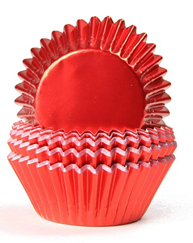 Miss Bakery's House® Moldes para magdalenas - papel con lámina - Ø 50 mm x 30 mm - rojo - 50 piezas - pastelería - confitería - para pastelitos y chocolates - tartaletas