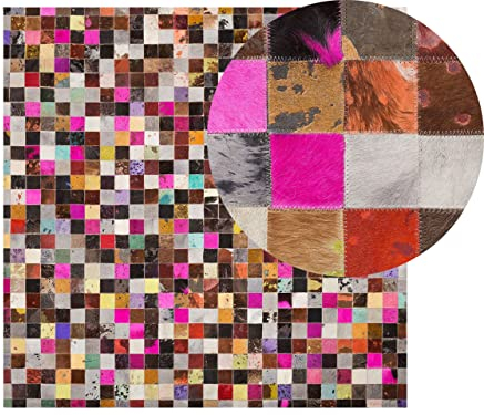 Beliani Alfombra de Piel Natural de Vaca Multicolor patrón Patchwork 200 x 200 cm Enne