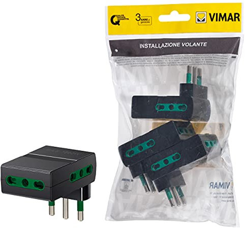 Vimar FP00311 Adattatore multiplo salvaspazio SICURY 250 V~ 3 pezzi, spina 2P+T 16 A standard IT tipo S17, 3 Bpresa 2P+T 16 A standard IT tipo P17/11