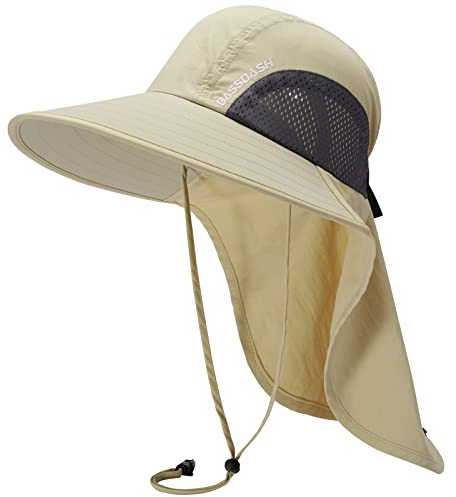 Bassdash Unisex Sonnenhut UPF 50+ Angelhut wasserabweisend breite Kremp mit großem Nackenschutz Pferdeschwanz Herren Damen