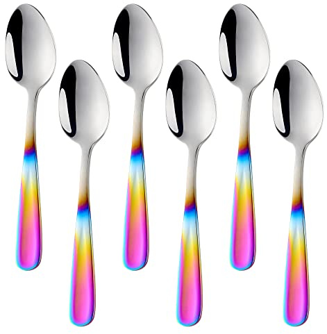 BISDARUN 8 teiliges Kaffeelöffel Set Edelstahl Gradienten Regenbogen Teelöffel Mokkalöffel Dessertlöffel