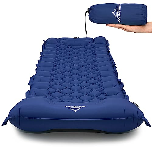 MOUNTREX Isomatte - Outdoor, Camping Luftmatratze - Ultraleicht & Kleines Packmaß (700g) - Aufblasbare Matratze, Schlafmatte mit Fußpumpe - Faltbar, Koppelbar & Selbstaufblasend (Blau)