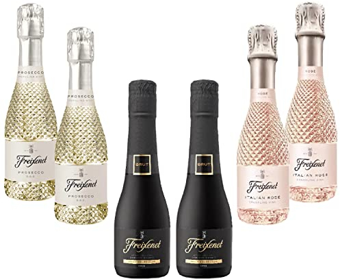 Freixenet Prosecco, Cordon Negro & Italian Rose Wine Giftset - Pack of 6x20cl - 2 of Each Mini Prosecco Bottles with Topline Card. Prosecco Gifts for Women, Weddings, Birthday Party.