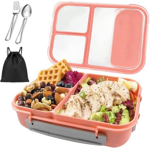 Arawat Bento Box Erwachsene Lunchbox 2300ml Auslaufsicher Brotdose mit Unterteilung Vesperbox Schule Brotzeitbox Jausenbox Büro Essensbox Brotbox Frühstücksbox (Rosa)