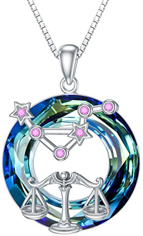 enjoylifecreative Damen 12 Sternzeichen Kristall Halskette 925er Sterling Silber Horoskop Geburtsstein Anhänger Kette Sternbilder Astrologie Schmuck Geschenke für Frauen Mädchen