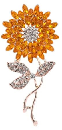 Crystal Sunflower Brooch Pin Rhinestone Yellow Flower Lapel Pin Elegant Sun Flower Brooches Pin Golden Sun Flower Badge Pin Clothes Accessories Jewelry Gift for Women Girls