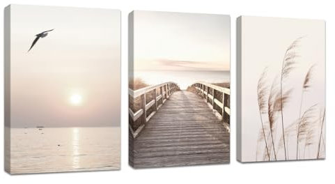 3Pcs Cuadros decorativos modernos vista del mar al atardecer cuadros abstracto estético paisaje natural lienzo cuadros decorativos Salón Dormitorio Decoración de Pared Listo para colgar 30x40cmx3