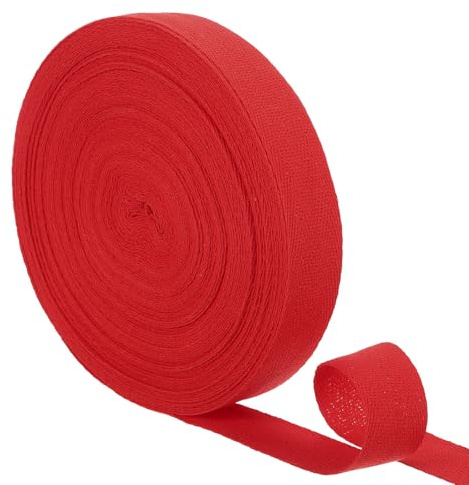 QUARKZMAN 21 Meter Baumwoll Schrägband, 1 Zoll 23 Yards Fischgrätenstich webband zum nähen stoffbänder Gurtband Baumwollband für Heimwerker DIY Handwerk Kleidung Nähen (Leuchtendes Rot)