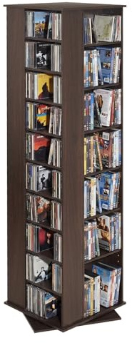 VEVOR Media Storage Cabinet, CD Rack Tower, 34 Compartments Rotating Media Tower Rack for CDs, DVDs, Books and Game Discs, DVD Stand for Living Room, Home Office and Recording Room, Brown