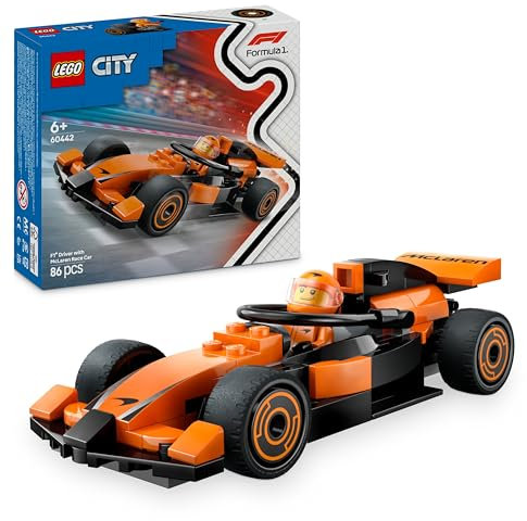 LEGO City Pilota e Monoposto McLaren F1 - Modello di Macchina Giocattolo da Formula 1 con Minifigure - Idea Regalo per Bambini e Bambine da 6 Anni in su o per Adulti Fan delle Auto da Corsa - 60442