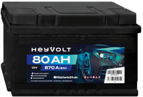 HeyVolt Autobatterie 12V 80Ah 670A Hochleistungs-Blei-Säure-Batterie, Langlebig, Kompatibel mit PKW