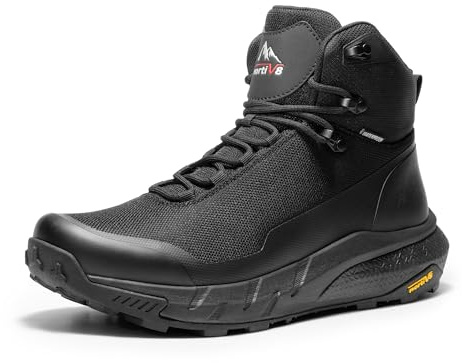 NORTIV 8 Botas Montaña Hombre Impermeabilidad Estática hasta 4 Horas Botas Trekking con Plantilla Acolchada Zapatilla Senderismo Antideslizante,Size 43,Negro,NMUMHB2504