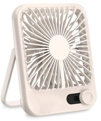 MEETOZ Desk Fan USB, Mini Quiet Fan for Bedside Bedroom Office Car Home Accessories, 100 Speeds Wind Strong Airflow Plug (Beige)