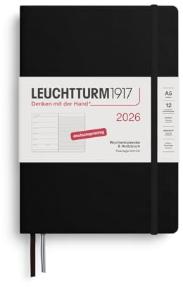 LEUCHTTURM1917 372469 Wochenkalender & Notizbuch Medium (A5) 2026, 12 Monate, Schwarz, Deutsch