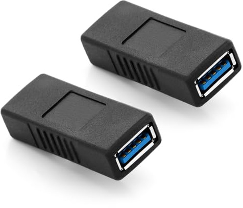 deleyCON USB 3.0 Adapter Kupplung A-Buchse auf A-Buchse, 2 Stück - Schwarz | Verbindung Koppler Erweiterung, zum Verbinden und Verlängern von 2 USB Kabeln