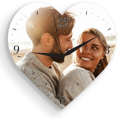 CanvasChamp Personalized Clock with Picture - Custom Non-Ticking Wall Clock for Kitchen, Christmas (Heart, 12 x 12)