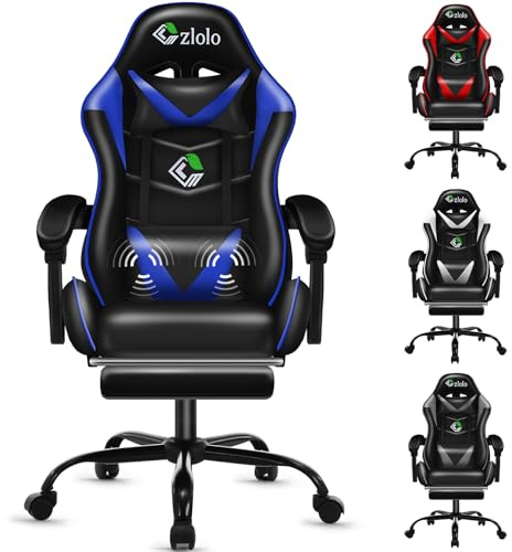 Czlolo Gaming Stuhl, PC Gaming Sessel für Jugendliche und Kinder, Ergonomische Bürostuhl mit Fußstützen, Gaming Chair mit Kopfstütze und Massgefunktion,Höhenverstellbar, Blau