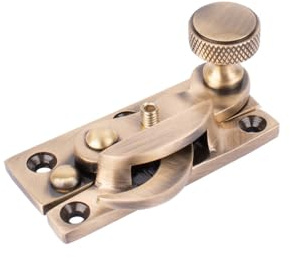 Sash Heritage Solid Cast Brass Window Claw Fastener with Knurled Knob (Locking) - Antique Brass