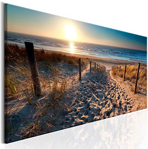 decomonkey Bilder Strand Sonnenuntergang 150x50 cm XXL 1 Teilig Leinwandbilder Bild auf Leinwand Vlies Wandbild Kunstdruck Wanddeko Wand Wohnzimmer Wanddekoration Deko Meer Natur Landschaft