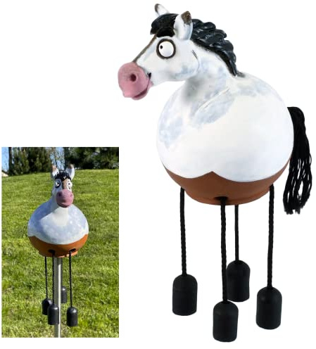Midene Gartenstecker Keramik Handgefertigt - Gartendeko für Draußen Wetterfest - Garten Deko Keramik - Gartenfiguren & Gartenstatuen - Weißes Pferd