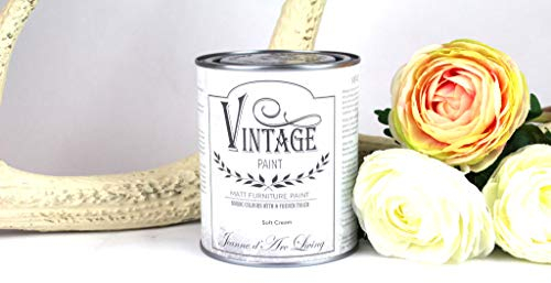 Jeanne d´Arc living Vintage Paint Kreidefarbe 700ml Chalkpaint Kalkfarbe ECO LABEL Umweltfreundlich Wasserlöslich Deckend für Kindermöbel, Kreidelacke Möbel, Möbelfarbe Shabby Chic Lack (Soft Cream)