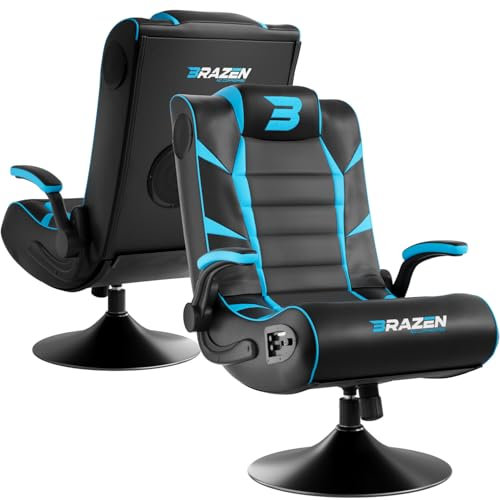BraZen Panther Elite 2.1 Ergonomic Wireless Vibration Two Audio Speakers Subwoofer Adults Gaming Chair for Adults Video Games Chairs Adult Gaming Chair - Blue