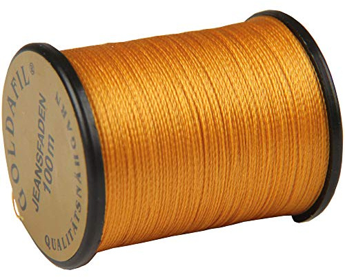 Bestlivings Jeansfaden in Gold, 2X 100m Qualitäts - Nähgarn in 210 D/2 - Jeansgarn Denim, 100% Nylon - Reißfestes Garn für die Nähmaschine