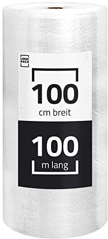 Yaro Luftpolsterfolie 100 cm x 100m - Transparent, Polyethylen, 2-lagig, 50 my, Noppen: 10mm Durchmesser