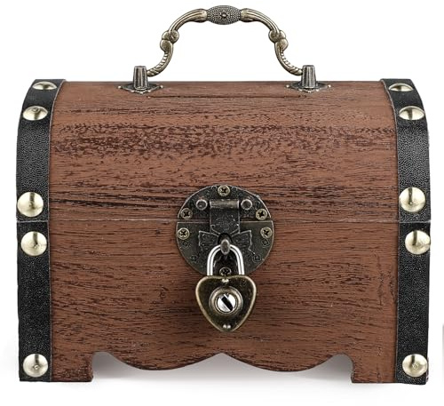 BESPORTBLE Piggy Bank: Vintage Wood Treasure Chest - Rustic Wooden Piggy Bank Treasure Chest with Lock Key for Wedding Home Decor, 5.65 * 4inch