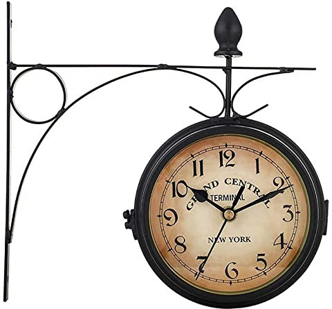 Retro Double-Sided Garden Wall Clock,Vintage Industrial Two Sides Wall Hanging Clock for Indoor Decorative, Antique Style Creative Classic Wall Clocks Decoration Black 5inch