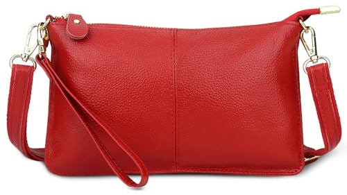 FORRICA Portafoglio Donna Borsa a Tracolla per Cellulare Piccola Borsa Tracolla Elegante Grande Portamonete in Vera Pelle Moneta Borsa Pochette Rosso