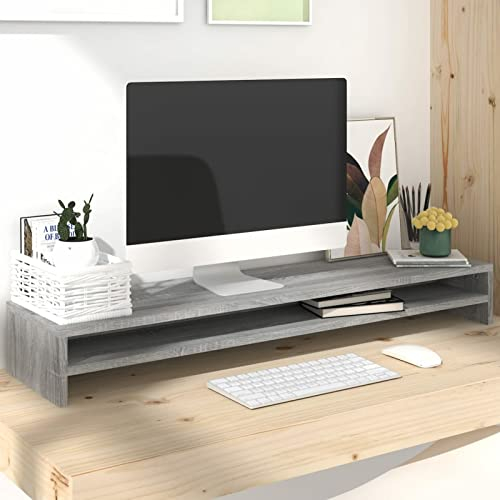 Tidyard Monitorständer Schreibtischaufsatz Monitorerhöhung Bildschirm PC Regal Aufsatz Bildschirmerhöhung Holzwerkstoff Grau Sonoma 100x24x13 cm