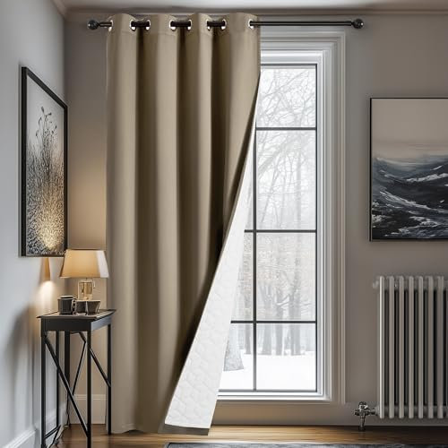 Deconovo Thermovorhang Kälteschutz, Gardinen mit Ösen gegen Kälte, Wärmeisolierend Vorhang Verdunkelung Wohnzimmer, 260x140cm(HöhexBreite), Taupe, 1 Stück