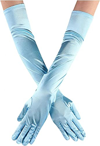 Youning Damen Opera Handschuhe - Fest Party Tanz Classic Satin 1920er Stil Elegante Lang Abendhandschuhe Elastisch Samt Ellenbogen für Frauen Mädchen (Hellblau)